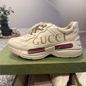 Gucci Rhyton Chunky Logo Sneakers Ivory Size 39 New w/ Dust Bags & Box